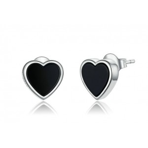 Срібні сережки "Чорні серця", С7494