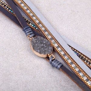 Многослойный кожаный браслет "Amorcome" серый, С7724