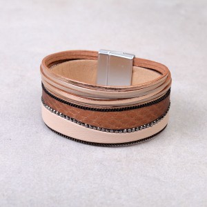 Кожаный многослойный  браслет  коричневый, С7733