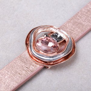 Кожаный женский браслет розовый , С7735