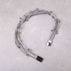 Кожаный многослойный  браслет серебро, С7739