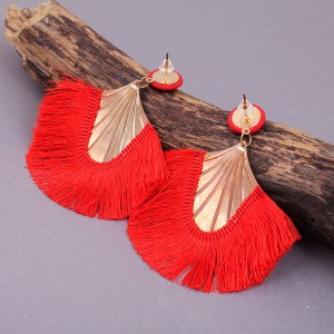Сережки женские кисточки, красные, С7918