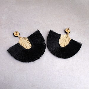 Сережки женские кисточки, черные, С7919