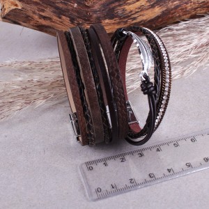 Шкіряний багатошаровий браслет коричневий, С8771
