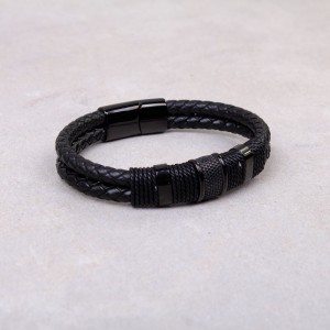 Мужской кожаный браслет, черный, С8792