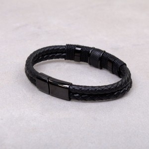Мужской кожаный браслет, черный, С8792
