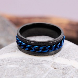 Мужское кольцо спиннер "Цепь", синее, С8997
