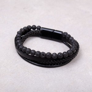 Мужской кожаный браслет, черный, С9211