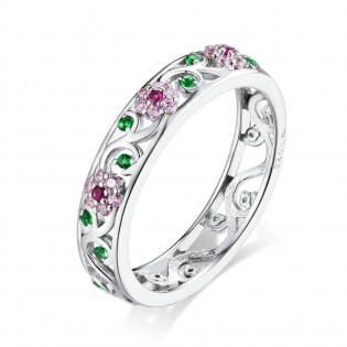Серебряное кольцо "Розовые цветы"