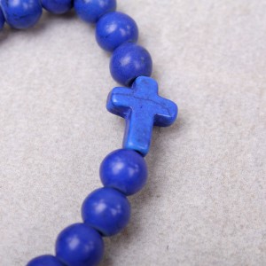 Браслет с камнем лавы "Крест", синий, С9521