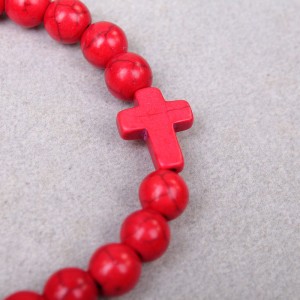 Браслет з каменем лави "Хрест", червоний, С9523