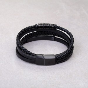 Мужской кожаный браслет, черный, С9537