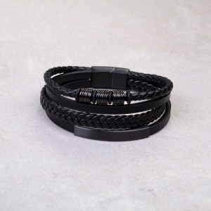 Мужской кожаный браслет, черный, С9537