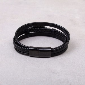 Мужской кожаный браслет, черный, С9539