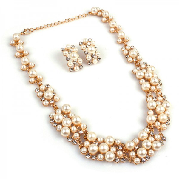 Весільний комплект з перлами. Намисто, сережки, С9570