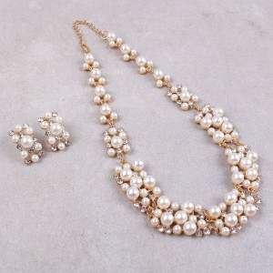 Весільний комплект з перлами. Намисто, сережки, С9570