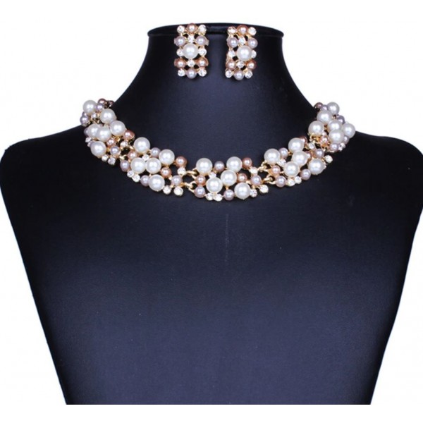 Весільний комплект з перлами. Намисто, сережки, С9571