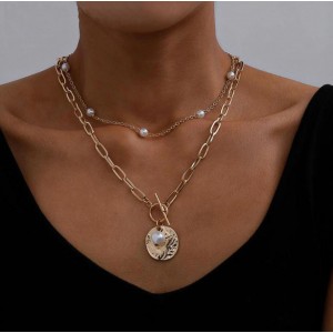 Ожерелье массивная цепь с жемчугом, С9576