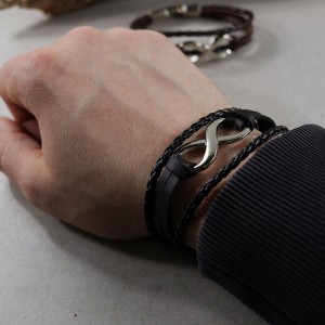 Мужской кожаный браслет "Бесконечность", черный, С9913