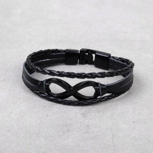 Чоловічий шкіряний браслет "Нескінченність", чорний, С9914