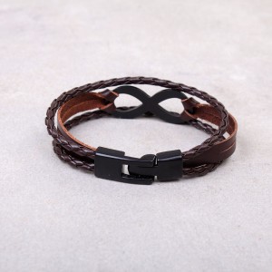 Чоловічий шкіряний браслет "Нескінченність", коричневий, С9916