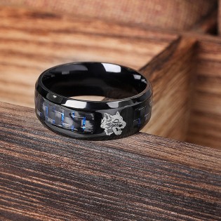 Мужское кольцо "Волк", черное 8 мм