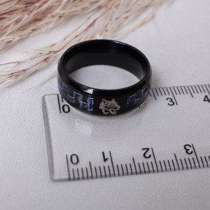 Мужское кольцо "Волк", черное 8 мм, С10009