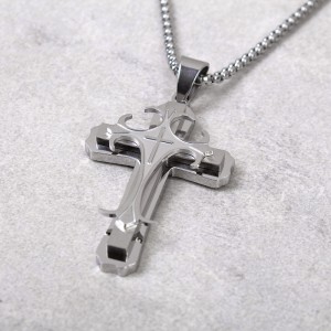 Хрест на ланцюжка зі сталі, сріблястий, С10027