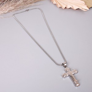 Хрест на ланцюжка зі сталі, сріблястий, С10027