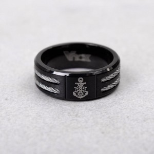 Мужское кольцо "Якорь", черное, С10065