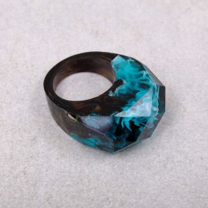 Кольцо из древесной смолы, синее, С10191