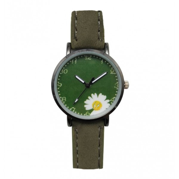 Часы женские с ромашкой, зеленые, С10464