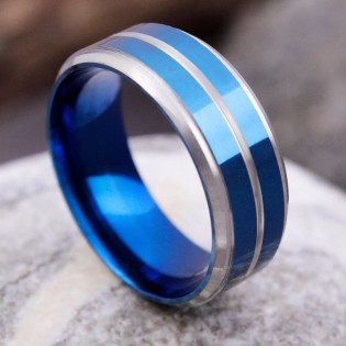 Мужское кольцо, синяя полоса