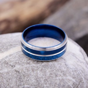 Мужское кольцо, синяя полоса, С10605