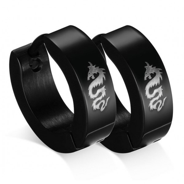 Мужские серьги-кольца "Дракон", черные, С10703