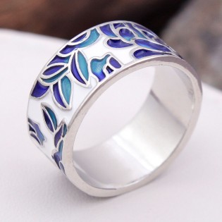 Женское кольцо "Синие цветы"