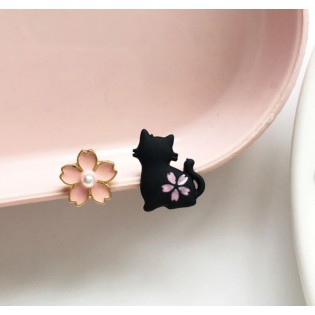 Жіночі сережки "Кішка і квітка"