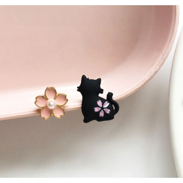 Жіночі сережки "Кішка і квітка", С10945